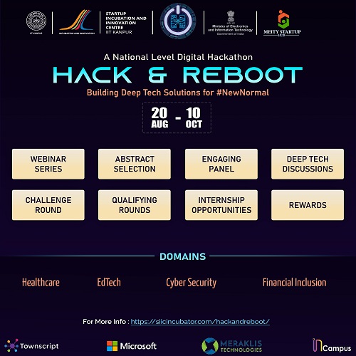incubatorIITK's tweet photo. Considering a lot of requests that our team received, we have decided to extend the date of Hack &amp; Reboot.

Now you can submit the abstracts till 16th Sept 2020.

Please make use of the opportunity provided and bring us more groundbreaking ideas. 

Apply https://t.co/r7uuZkgCvP https://t.co/7e5I4dA9VT