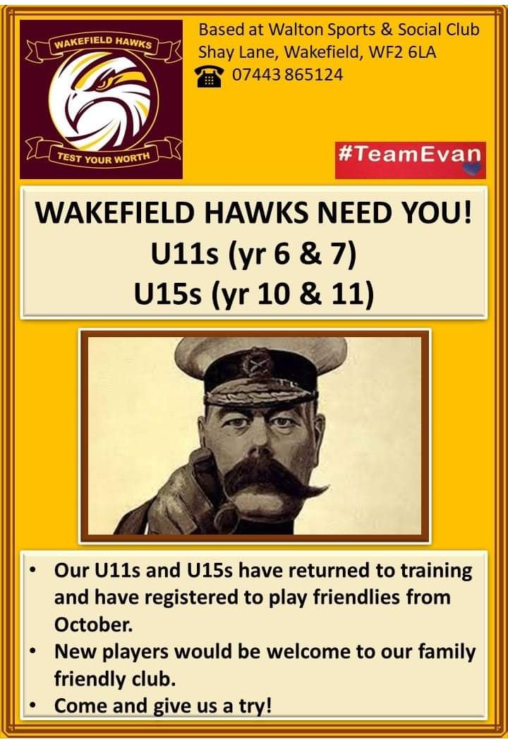 tim_jones3's tweet photo. Love RL, in year 11 or 10 and fancy something new.... Well @WakefieldHawks u15s (2021 u16s) is the place to be. Training tonight 6.30pm #playwithasmile #rlskills #team @WTrinityRL @WTComFoundation @ketthighschool @OssettAcademy @DewsburyRams @ShelleyCollege @Giantsrl @hncrl15 https://t.co/f4eaMwnAyB