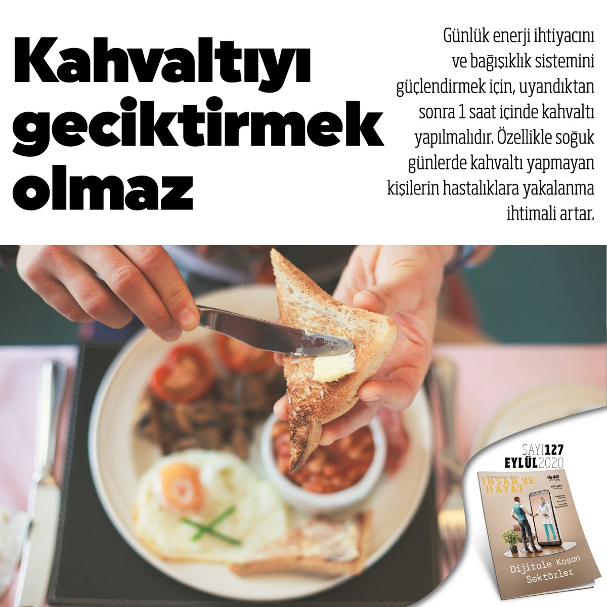 insanvehayat's tweet photo. Güçlü bağışıklık için "Vücudunuzu Soğuk Günlere Hazırlayın". Tamamı eylül sayımızda...
#insanvehayat #kahvaltı https://t.co/FKd9AhFh5t