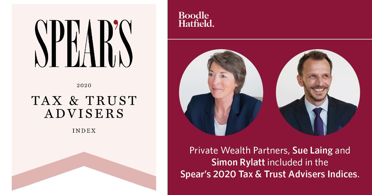 We are delighted to announce that Private Wealth Partners, Sue Laing and Simon Rylatt have been included in the @SpearsMagazine 2020 Tax & Trust Advisers Indices. Click here to read the full list: ow.ly/8Tse50Bn0Vk #SpearsIndex