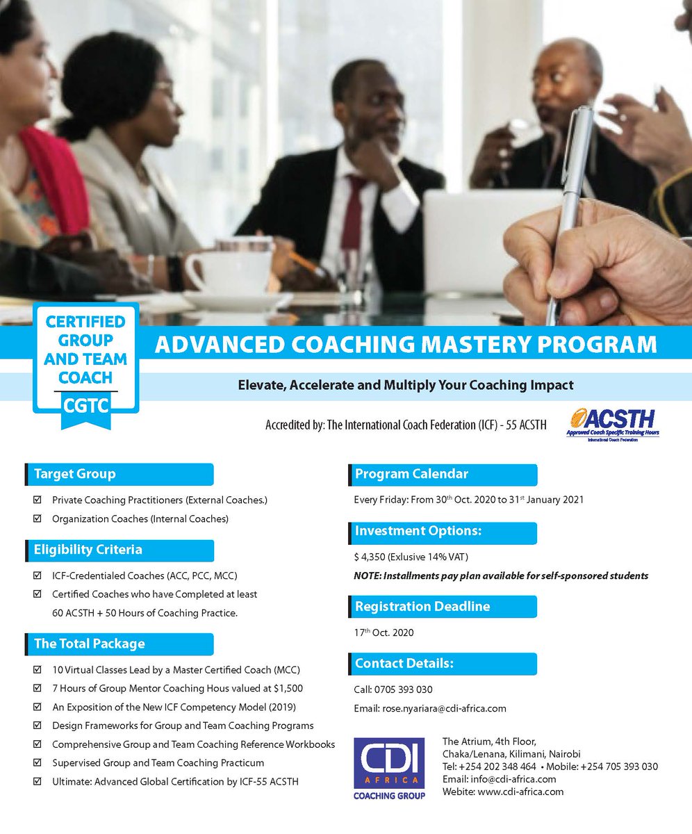 CDI_Africaltd's tweet image. Did you know one of the most effective ways to accelerate and scale coaching impact is by coaching groups and teams?
#certifiedgroupandteamcoach
#personaldevelopment
#masteryprogram
#CDIcoachingprograms
#signup