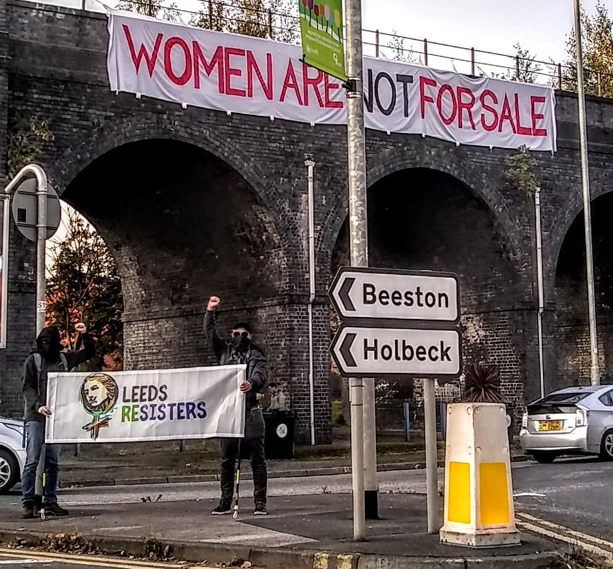 The Leeds Resisters strike again! 
#womanfriendlycity #cityofpunters #womenarenotforsale 
@LeedsReSisters