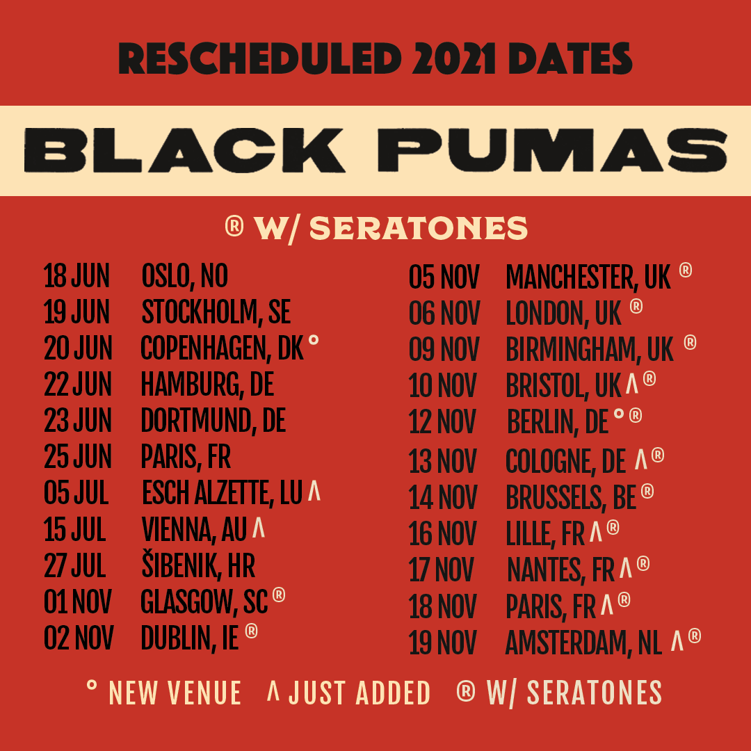 Pumas Twitterissä: "Our upcoming fall European shows have been rescheduled to 2021 to account the safety everyone involved. Tickets for newly added will go on sale Friday morning