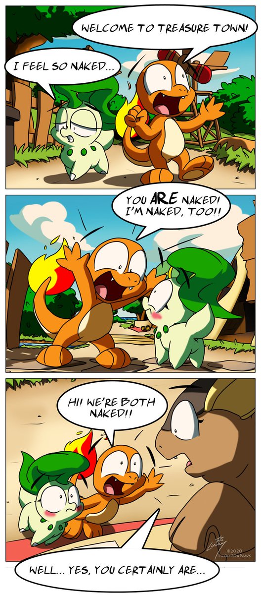 CinnamonForce's tweet photo. Goddammit, Summer...
I like drawing these two- my player character & partner #pokรฉmon from #PMDExplorers.
Here's my introduction to Treasure Town while trying to come to terms with the fact I'm no longer human.
And then THIS guy.
Still waiting on trading him for something better https://t.co/CbPSHt7qIv