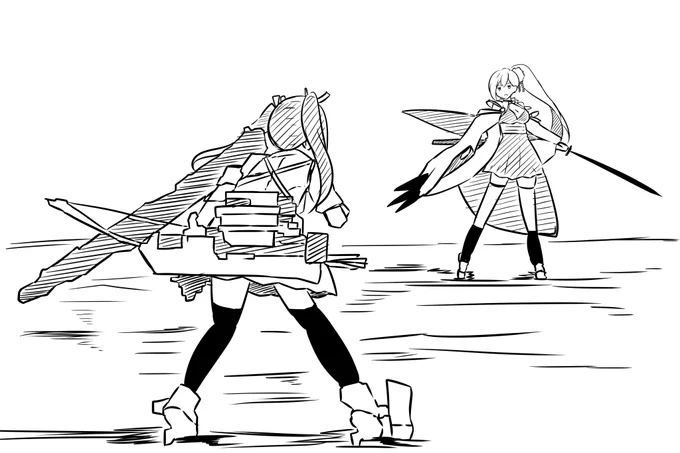 艦これとアズレンの瑞鶴はお互いに熱い戦いを見せてくれる仲だと思ってます(艤装とかポーズの練習で描いたやつ) 