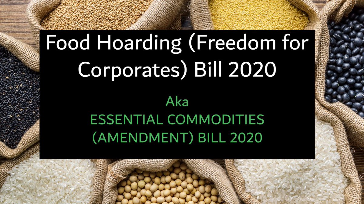 Yes, agri-businesses in post-harvest supply chains need predictable regulation to invest. But that doesn't mean govt can give up on its power to regulate for protection of weakest. So, what's wrong with Essential Commodities Amendment Bill 2020, to be introduced today? 1/7