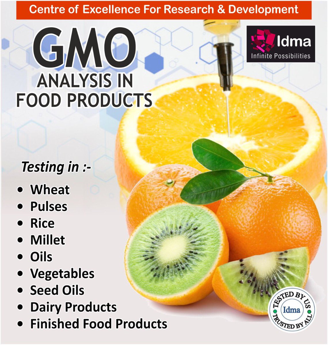 IdmaGroup's tweet photo. undertakes #GMOTesting of all kinds of #food products in its #FoodTesting #Laboratories supported by  #Sample Prpn Facilities for #Micro, #PesticideResidue #Aflatoxins &amp; #ToxicElements

#foods #grain #commodities #safefood #foodsafety #gmo #gmofree #fruit #vegetables https://t.co/U5baMRCqmt