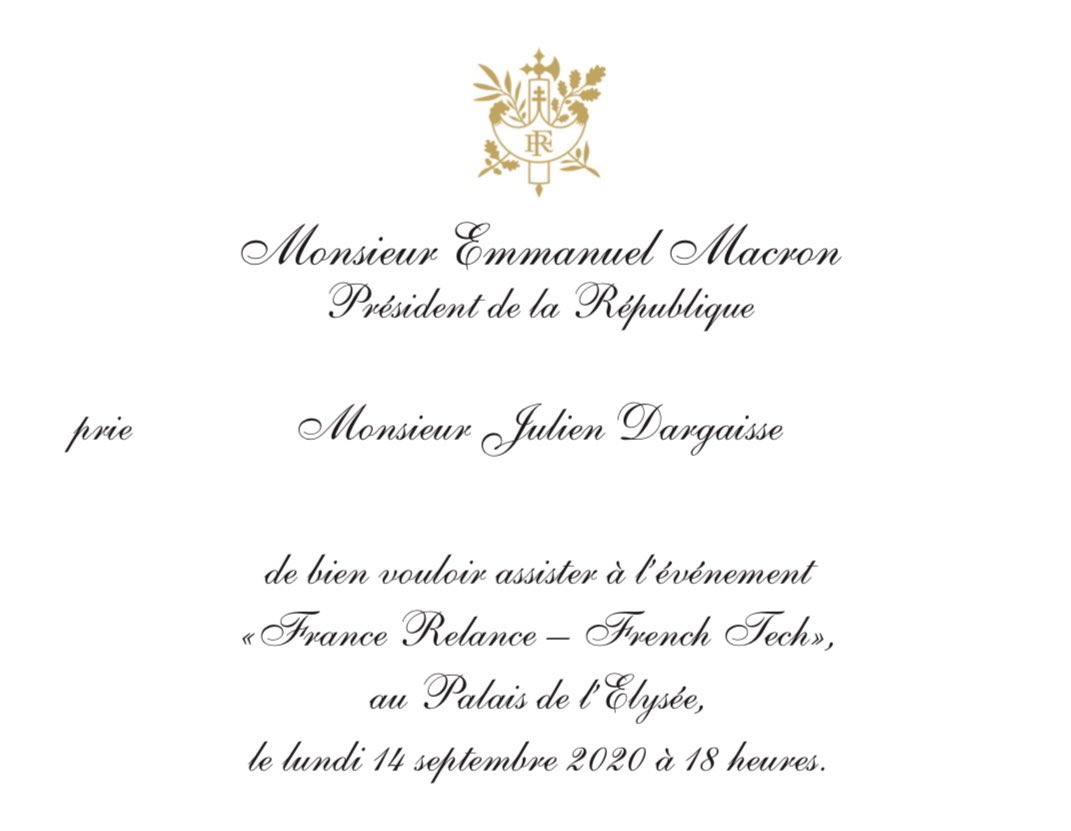 Julien Dargaisse (@juliendargaisse) on Twitter photo Merci à <a href="/EmmanuelMacron/">Emmanuel Macron</a> pour l’invitation à l’<a href="/Elysee/">Élysée</a> ce soir avec mes camarades de <a href="/LaFrenchTech/">La French Tech</a> #FranceRelance #LaFrenchTech #TechLoireValley cc <a href="/itwapp/">itwapp</a> Merci à <a href="/EmmanuelMacron/">Emmanuel Macron</a> pour l’invitation à l’<a href="/Elysee/">Élysée</a> ce soir avec mes camarades de <a href="/LaFrenchTech/">La French Tech</a> #FranceRelance #LaFrenchTech #TechLoireValley cc <a href="/itwapp/">itwapp</a>