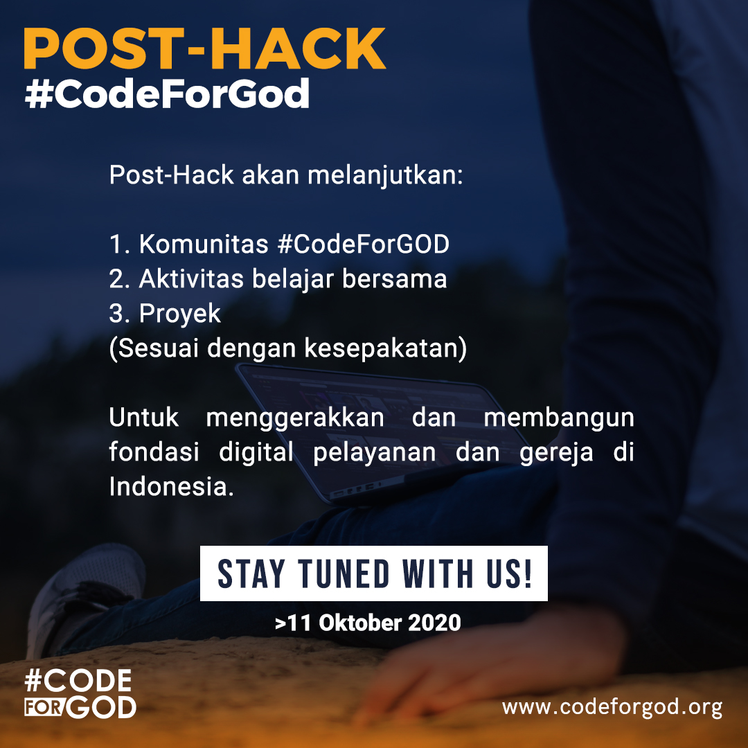 codeforgod's tweet photo. Setelah Hack, kita akan lakukan apa ya? Temukan jawabannya di Post-Hack! Baca aja langsung, 
Salam #CodeForGOD!

Info selengkapnya: https://t.co/FzMFhYpUlW

#virtualhackathon
#codechristian
#indigitous
#Indonesiadigital
#hackdreams
#codetalks
#SABDA
#YLSA
#ITministry
#IT4Go https://t.co/r7vBkT98jN