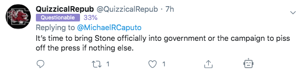 UPDATE/ Someone just pointed me to some vile tweets  @MichaelRCaputo "liked" as he ranted about me, including tweets calling me a "delusional lunatic" and "asshole" who should be in a "straight jacket" [sic] and tweets urging Trump to rehire Stone and Flynn. This is an *HHS spox*!