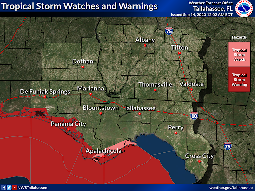 9/13 - 11pm CT. [Thread]. We're going to detail some of the impacts we're expecting from  #Sally across our forecast area. This data is from the 10pm National Hurricane Advisory. Biggest threat: Flooding rain across much of the area, and dangerous marine conditions along the coast