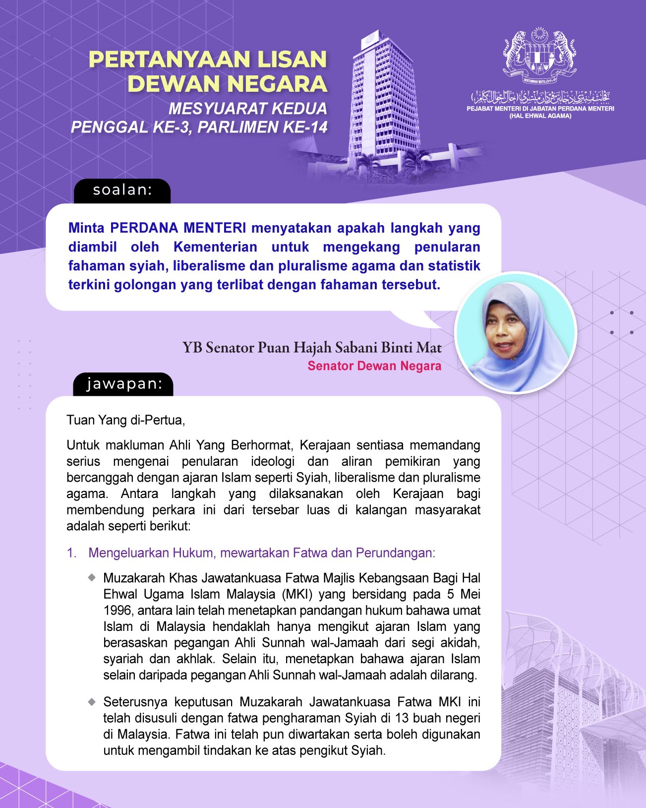 Twitter ä¸Šçš„ Dr Zulkifli Mohamad Al Bakri Menjawab Soalan Yb Senator Puan Hajah Sabani Binti Mat Sebentar Tadi Berkenaan Usaha Kerajaan Bagi Mengekang Fahaman Syiah Liberalisme Dan Pluralisme Agama Https T Co Fiuvy5nfqw Twitter