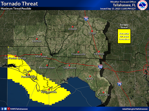 Tornado Threat: As with most tropical systems, there is the potential for tornadoes. We're looking at the possibility for a few tornadoes, mostly confined near our coastal regions. Make sure you have multiple ways to receive weather warnings during  #Sally