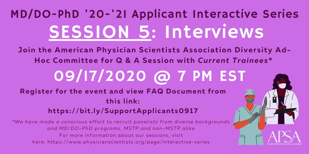 APSA (@a_p_s_a) on Twitter photo APSA will be hosting an interactive session on Thursday, Sept 17 at 7PM EST on Interviews with current trainees. Register at bit.ly/SupportApplica… and visit physicianscientists.org/page/interacti… for information about past and future sessions. APSA will be hosting an interactive session on Thursday, Sept 17 at 7PM EST on Interviews with current trainees. Register at bit.ly/SupportApplica… and visit physicianscientists.org/page/interacti… for information about past and future sessions.