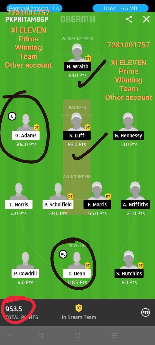 CricketOffice's tweet photo. We got 953.5 points in this match.😊Total 216 Contest joined in this match. 💪 Approx 200 Contest won easily in this match.✌️✌️Our C &amp; Vc = both beauty in this match. 😍 XI ELEVEN'S Family is doing well in Women's matches.❤️msg me for Prime Teams here on Telegram(7281001757) https://t.co/u23hLRfRB1