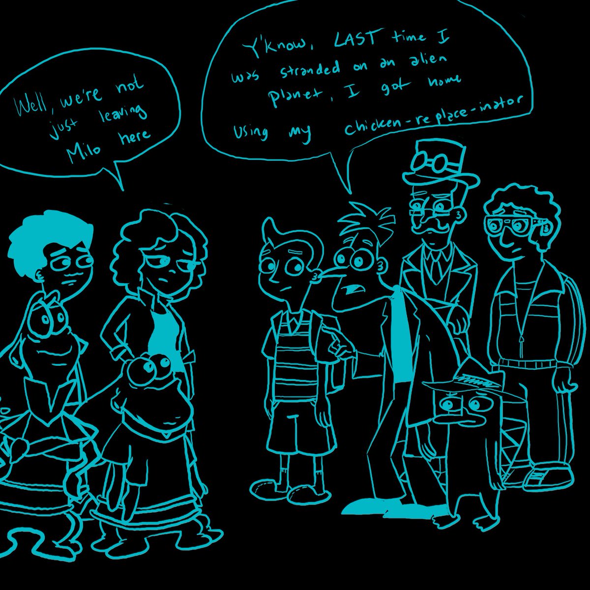Agent_B_Tiger's tweet photo. https://t.co/6fePuQPtUx headcanon for how milo got home at the end of "Sphere and Loathing in Outer Space" https://t.co/LKVEbtVysv