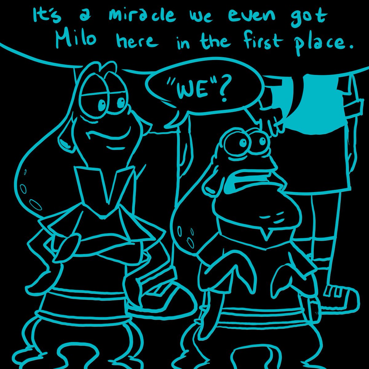Agent_B_Tiger's tweet photo. https://t.co/6fePuQPtUx headcanon for how milo got home at the end of "Sphere and Loathing in Outer Space" https://t.co/LKVEbtVysv