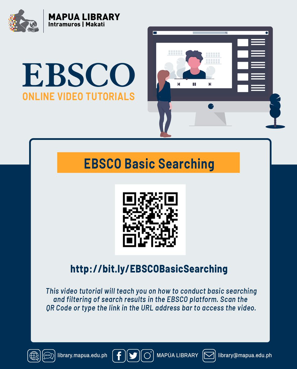 Mapua_Library's tweet photo. [VIDEO TUTORIAL] EBSCO BASIC SEARCHING

Knowing the basics of searching the EBSCO platform, will greatly benefit you in finding the appropriate material for your information needs. 

Learn more at https://t.co/P6S1jWO466 

#MapúaLibrary
#EBSCOHost
#EBSCO
#VideoTutorial https://t.co/bjbKvXI6Lg