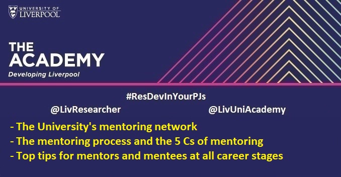 LivResearcher's tweet photo. In our 10th #ResDevInYourPJs video Tracy Ellis from @LivUniAcademy provides insights into mentoring.
🚩UoL's mentoring network
🚩The process & 5 C's of mentoring
🚩Tops tips for mentors & Mentees https://t.co/MCfbqT2X3h https://t.co/KP5yTRKqb0