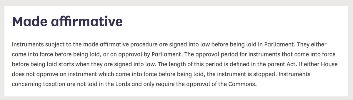 Third, not only are the new regulations highly technical: they also involve substantive policy choices that have significant implications for individuals. This casts doubt on the appropriateness of using the ‘made affirmative’ procedure. /4  https://statutoryinstruments.parliament.uk/procedure/iWugpxMn/made-affirmative/