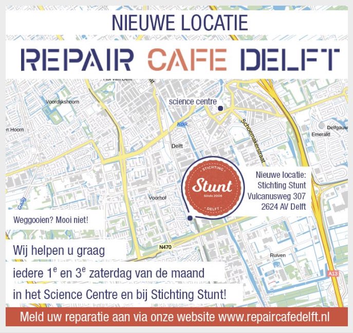 Stichting Stunt (@stichtingstunt) on Twitter photo Komende zaterdag 19 sept start Repair Café in onze Upcycle Campus! Uw reparatie aanmelden kan hier: repaircafédelft.nl
@IndebuurtDelft <a href="/Delft_op_Zondag/">Delftopzondag.nl</a> <a href="/delftsepost/">Delftse Post</a> <a href="/ADDelft/">AD Delft</a> Komende zaterdag 19 sept start Repair Café in onze Upcycle Campus! Uw reparatie aanmelden kan hier: repaircafédelft.nl
@IndebuurtDelft <a href="/Delft_op_Zondag/">Delftopzondag.nl</a> <a href="/delftsepost/">Delftse Post</a> <a href="/ADDelft/">AD Delft</a>