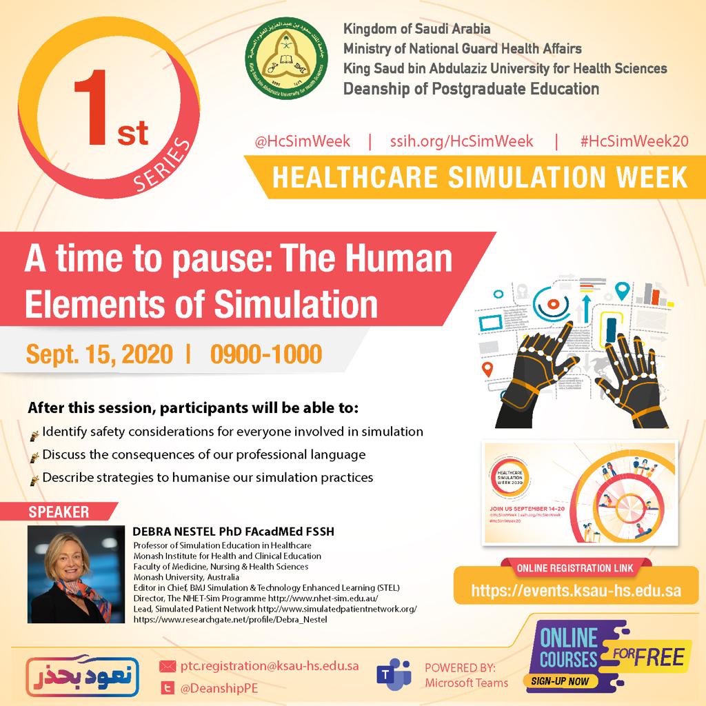 simsaudi's tweet photo. Joining in the global celebration of #HcSimweek20 , PTC at KSAU- HS have planned an exciting week to show the importance of healthcare simulation in improving medical education outcomes and #PatientSafety  @SSHorg @HcSimWeek @HealthySim @ssshksa @FurrukhJamil #لنكن_مبدعين https://t.co/qixWpnnAVJ