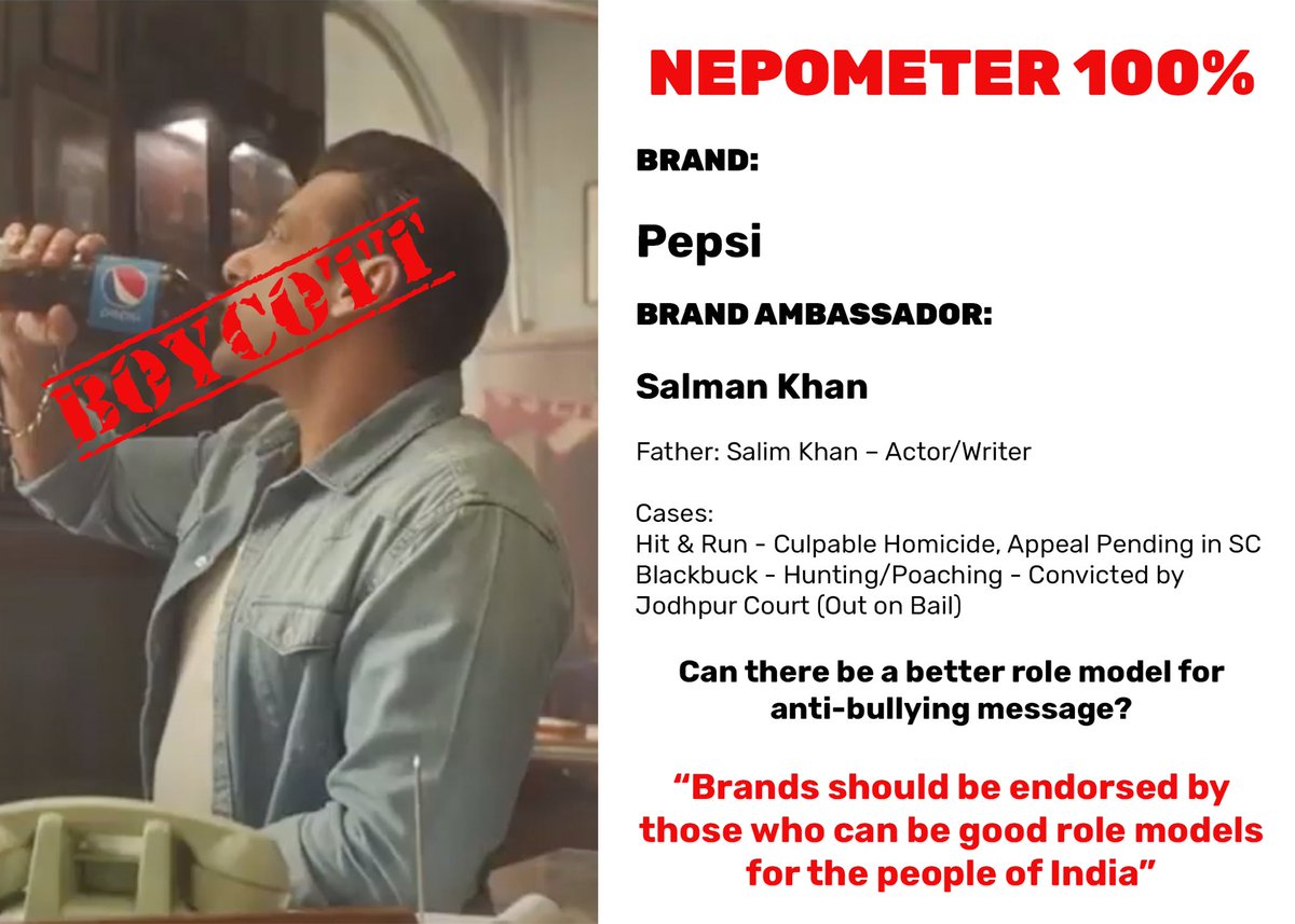 nepometer's tweet photo. #boycottpepsi 
“Can there be a better role model for anti-bullying message?”
Will you use this brand? Vote here: https://t.co/PVBY0w0b0X

#nepometer 
#boycottbollywoodproduct 
#boycottbrandbollywood https://t.co/Nq7tIDzAtN