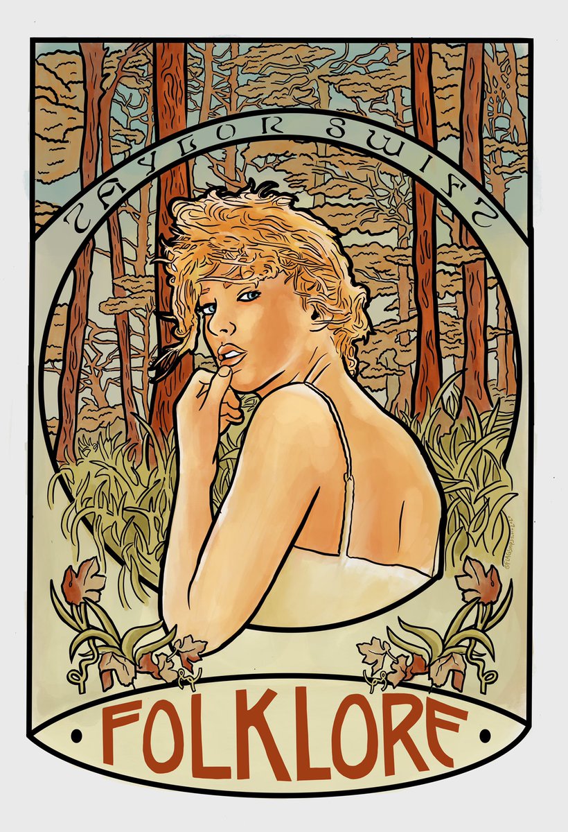 _flagshipstudio's tweet photo. A #digitalillustration request for a friend, ‘you should do #folklore as one if those #mucha style #artnouveau pieces’ - 50 hours later! What challenge will I be thrown next?! #TaylorSwift @taylornation13 @taylorswift13 #procreate #illustrationartists https://t.co/vW6eHPtvda
