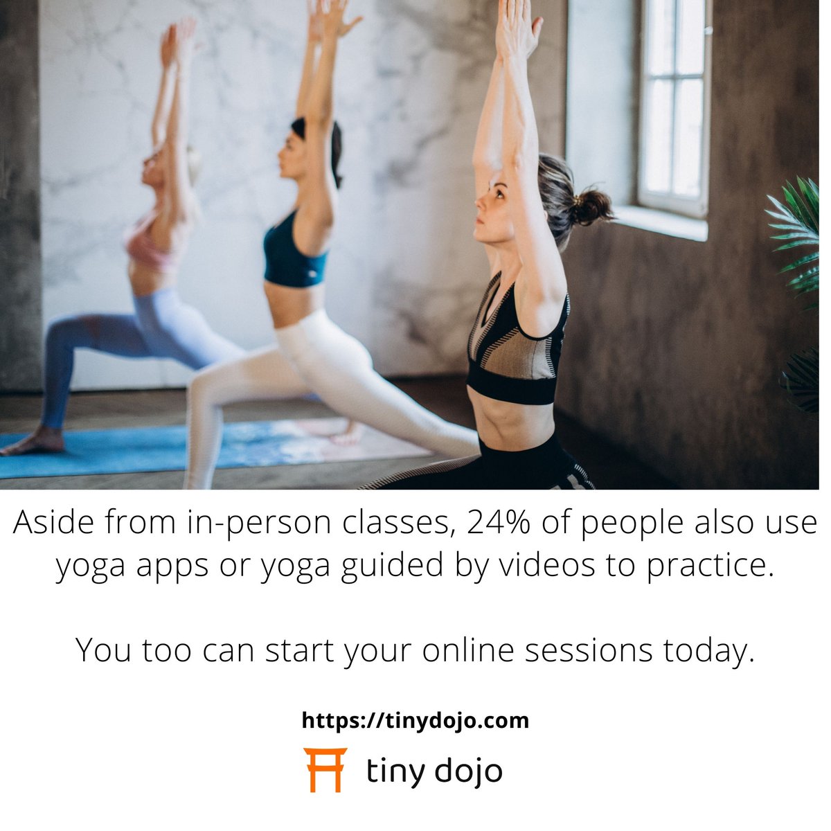 TinyDojo's tweet photo. Additional stats:
- 300 million people practice yoga across the globe
- 44% of American yogis consider themselves beginners

For more info about starting your own class/sessions, visit: https://t.co/QUUhFCrVsJ

#yoga #MondayMotivation #mondaythoughts #tinydojo #GoodMorning https://t.co/HbtkzKF0Dy