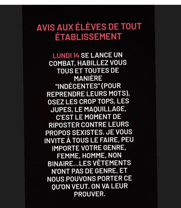 🇫🇷 MarleneSchiappa on Twitter: "Aujourd'hui #lundi14septembre des jeunes filles ont décidé spontanément partout en France de porter jupes décolletés crop top ou maquillage pour affirmer leur liberté face aux jugements & actes