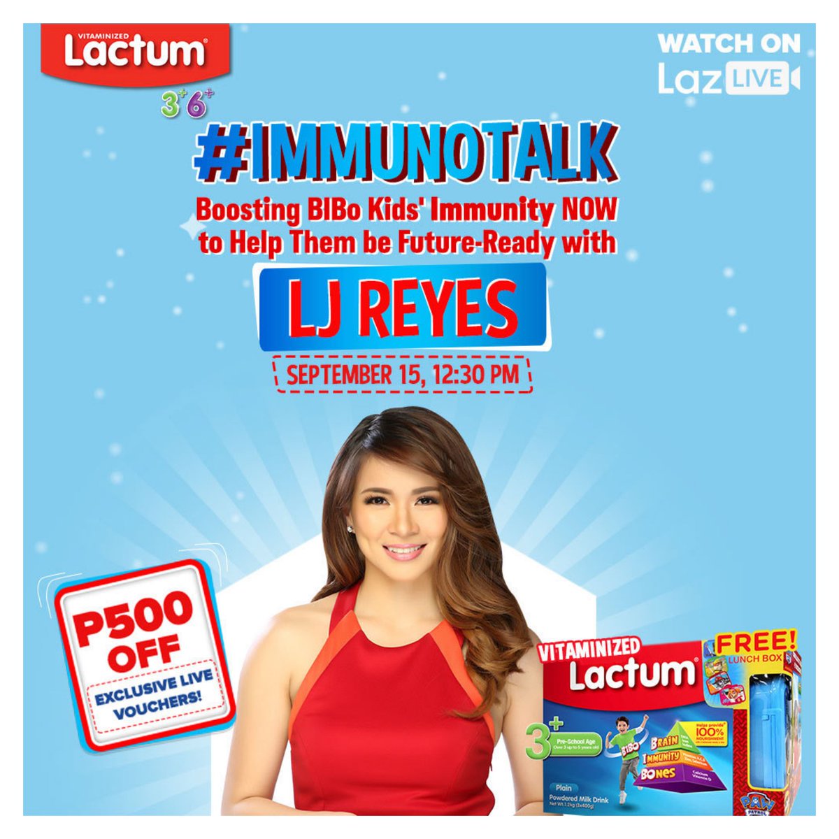 Sparkle_GMA's tweet image. Tune in to @LazadaPH's #LazLive tomorrow, September 15 at 12:30PM for Lactum's #Immunotalk with #LJReyes about 'Boosting BIBo Kids' Immunity NOW to Help Them be Future-Ready' ✨