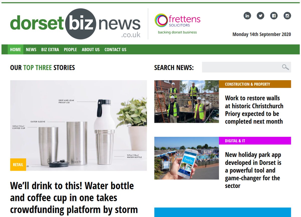 dorsetbiznews's tweet photo. Water bottle & coffee cup in one set to be a hit for @Cupple_Up @Aethadesign after successful @kickstarter debut; @Greendale_Build due to complete historic wall restoration by 31/10; @keydigitalUK hail βgamechangerβ app after @BeverleyHoliday trial; Finance Q&A with @Inspireacc. https://t.co/iR8laCtJDW