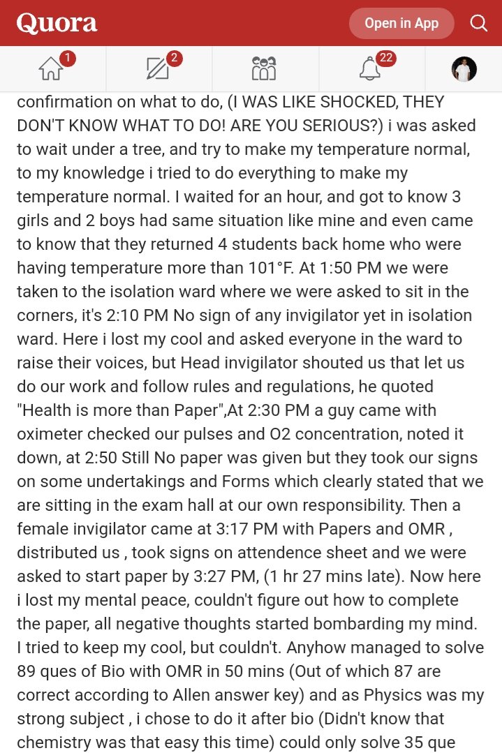 DrMeet_Ghonia's tweet photo. Read this whole Story!

Sorry to say that but @DG_NTA @DrRPNishank should interfere for Students like these🙏

He is topper and got 650+ in all Mock Exams.

But,
Bcz of High Temperature,Question Paper was given to him at 3:27 PM. Although,he wrote 120 Questions Correctly 1/2 https://t.co/34MPrOMwNG