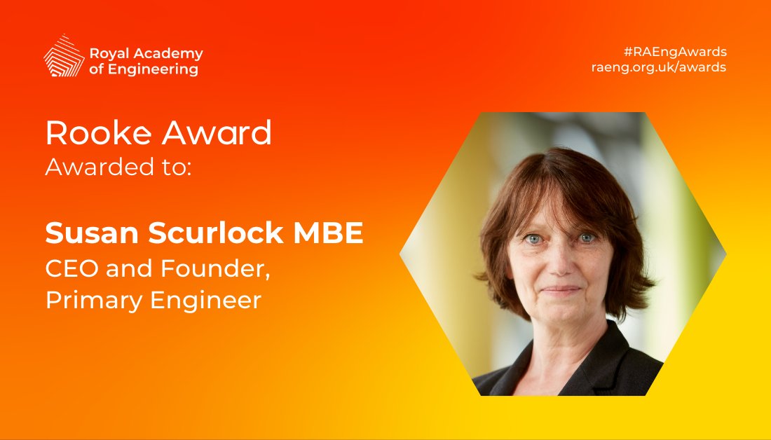 primaryengineer's tweet photo. We're delighted to share our CEO &amp; Founder @susan_scurlock has been announced as the 2020 Rooke Award winner, awarded for for the public promotion of engineering, in the #RAEngAwards today! Congratulations to all 16 winners! Read more at https://t.co/xWOmOZw6Du
@RAEngNews https://t.co/BI4hh9cPVu