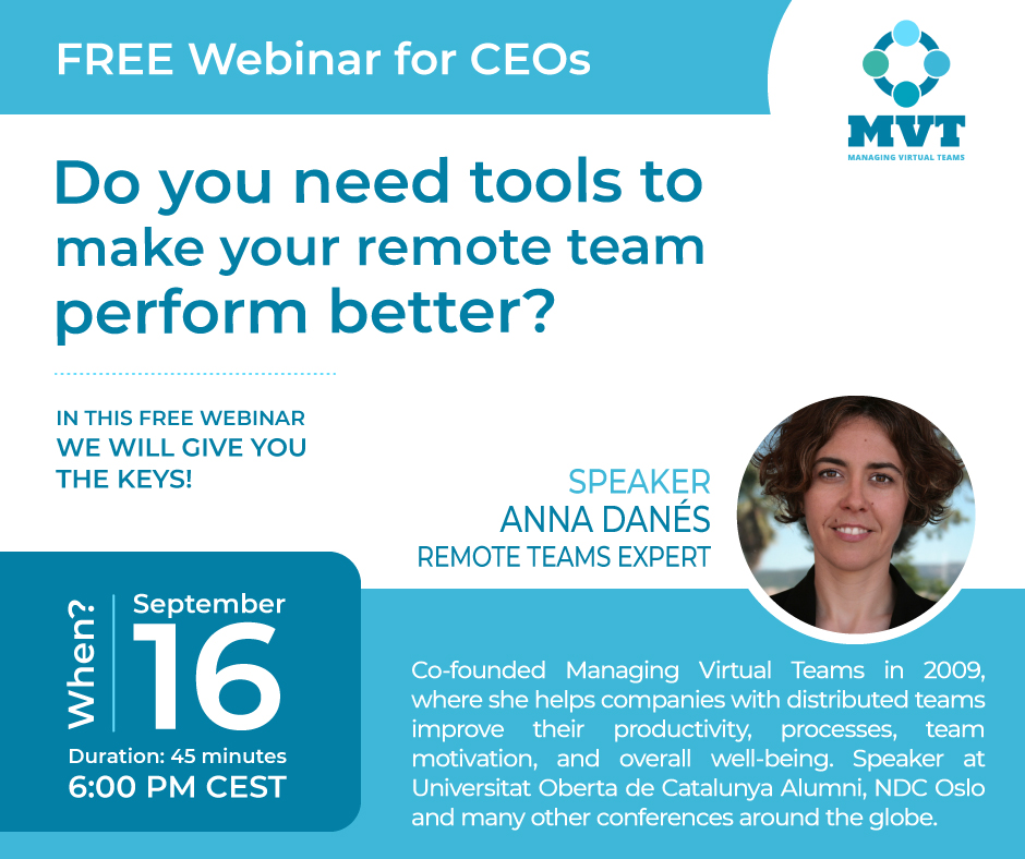 VirtualTeams's tweet photo. CEO, do you need tools to make your remote team perform better? In this webinar we will give you the keys to a successful transformation to a remote team. Don't miss it! Sign up now in the next link: https://t.co/j80BKS0dwJ https://t.co/ciHUpHrJMO