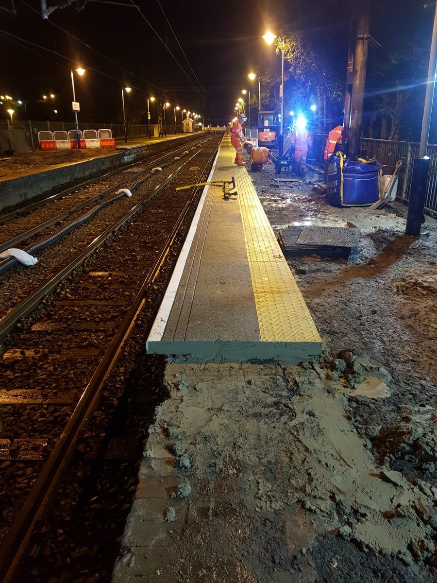 MSL_Scotland's tweet photo. Progress images of the works the MSL Team have been carrying out at Milngavie Station for our client AMCO. The team are resetting 120m of copes and have been working at night in order to minimise disruption #MSLProjects https://t.co/9HLmxfmTpO