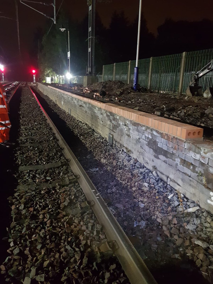 MSL_Scotland's tweet photo. Progress images of the works the MSL Team have been carrying out at Milngavie Station for our client AMCO. The team are resetting 120m of copes and have been working at night in order to minimise disruption #MSLProjects https://t.co/9HLmxfmTpO
