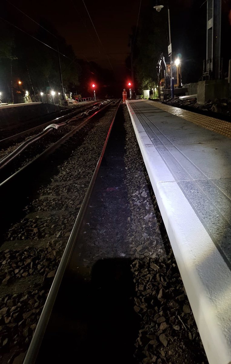 MSL_Scotland's tweet photo. Progress images of the works the MSL Team have been carrying out at Milngavie Station for our client AMCO. The team are resetting 120m of copes and have been working at night in order to minimise disruption #MSLProjects https://t.co/9HLmxfmTpO