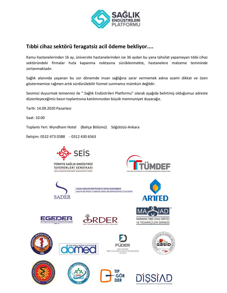 Tıbbi cihaz sektörü vadesi geçen ödemelerini bekliyor. Sektörün alacaklarından feragat beklenemez!

#tıbbicihaz #tıbbicihazentübe #feragatahayır