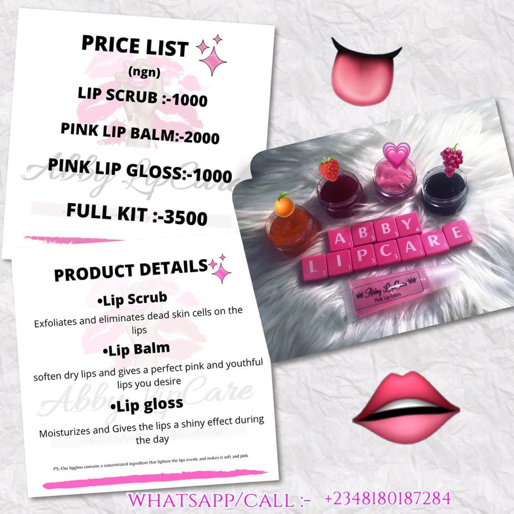 Khalipha_uno's tweet photo. WAIT 🤚 Have you tried abby_lipcare pink lips kit? Can you please give our product a chance ? Your own pink lips won’t be an exception 😊 Try our product and give a sweet testimony later 🥳🥳 ......Send us a dm on IG https://t.co/ZCEiKGtlHg or whatsapp https://t.co/rMXH5cas6Q https://t.co/Pv6mJFO1ZB