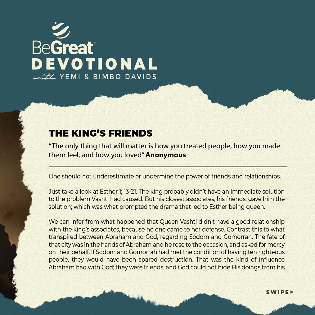 YemiDavids's tweet photo. BeGreat Devotional
Day 14 September 2020
The King's Friends
#BeGreatDevotional
#DailyDevotional
#MorningDevotion
#MondayMotivation
#Lsgos
#Nigeria https://t.co/z2M2QTnjlU