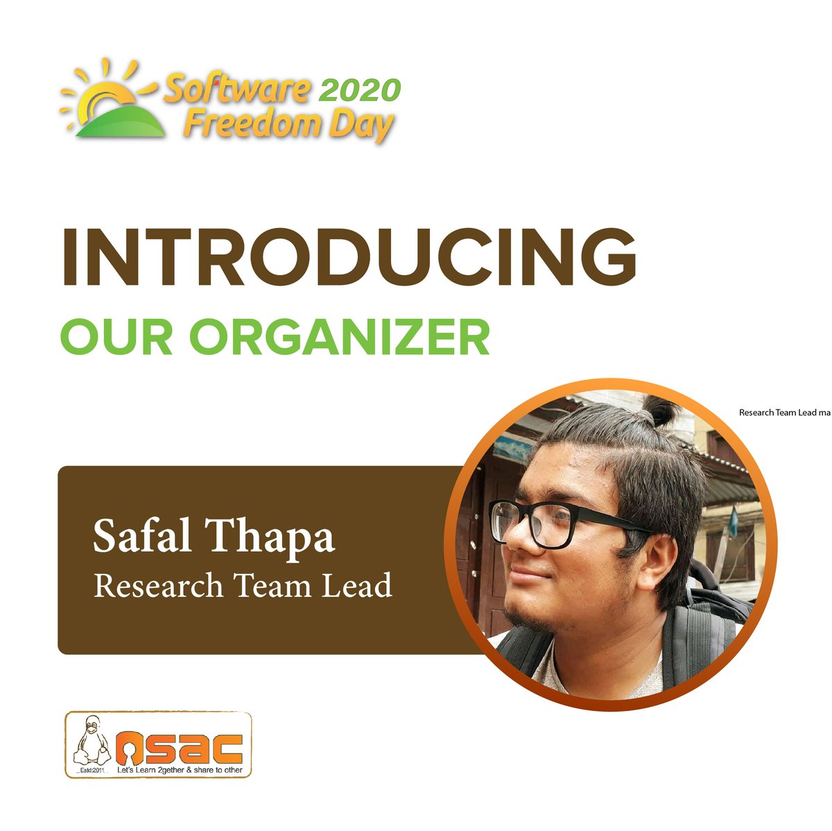 osac_ascol's tweet photo. Meet our Organizer Mr. Safal Thapa in the role of Research Team Lead for Software Freedom Day 2020.
Congratulations to Safal Thapaπ.
#SFD2020 #SFD2020ASCOL #SFD2020KTM #VirtualSFD #OSAC https://t.co/DRO3JqOc6y