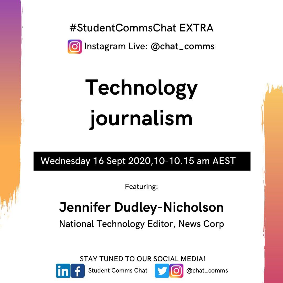 themediapod's tweet photo. I’m looking forward to chatting with @jendudley on Instagram Live this Wednesday at 10.30 am. Follow #StudentCommsChat on Insta @chat_comms to view and ask questions. https://t.co/8qcZ6IAutl