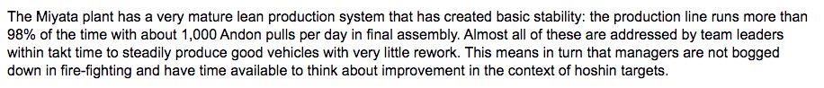 RalfLippold's tweet image. The Cascade of Hoshin lean.org/LeanPost/Posti… by @LeanDotOrg's founder #JimWomack

Beeindruckt hat mich: konstante 98% OEE bei 1.000 täglichen Linienstops (ausgelöst durch Andon) der Endmontage. Die meisten Störungen werden innerhalb der Taktzeit behoben. #LeanThinking