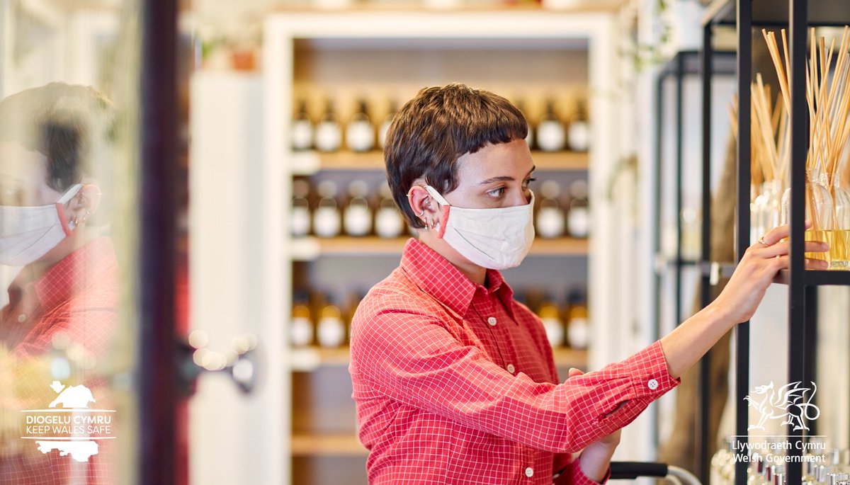 From today, face coverings are mandatory in indoor public places, like shops.

Under 11s and people with health conditions don’t have to wear one.

More information here 👇

gov.wales/face-coverings…