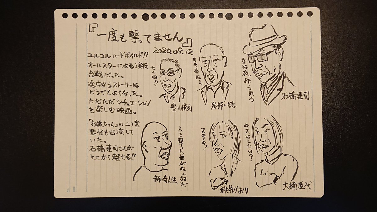 DaDarumaotoshi's tweet photo. 9/12「一度も撃ってません」
ゆるゆるハードボイルド！
オールスターによる演技合戦が楽しい。途中からストーリーは、どうでもよくなった。石橋蓮司さんが、とにかく魅せる。
「お嬢ちゃん」の二ノ宮監督も出演！
#一度も撃ってません #石橋蓮司  #桃井かおり #新崎人生 #岸部一徳 #大楠道代 https://t.co/Ced0qv29CU