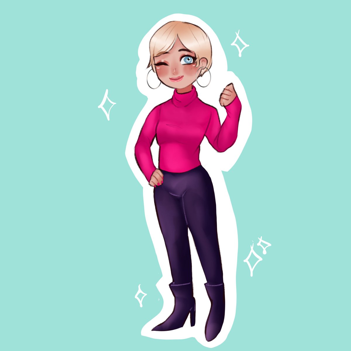 rossi_tg's tweet photo. Another sticker by chibi_hobbit, and the look that inspired it! Have a fab week!❤ #tgirl #MondayMotivation #turtleneck #loopearrings #girlslikeus https://t.co/gvaRudHHjq