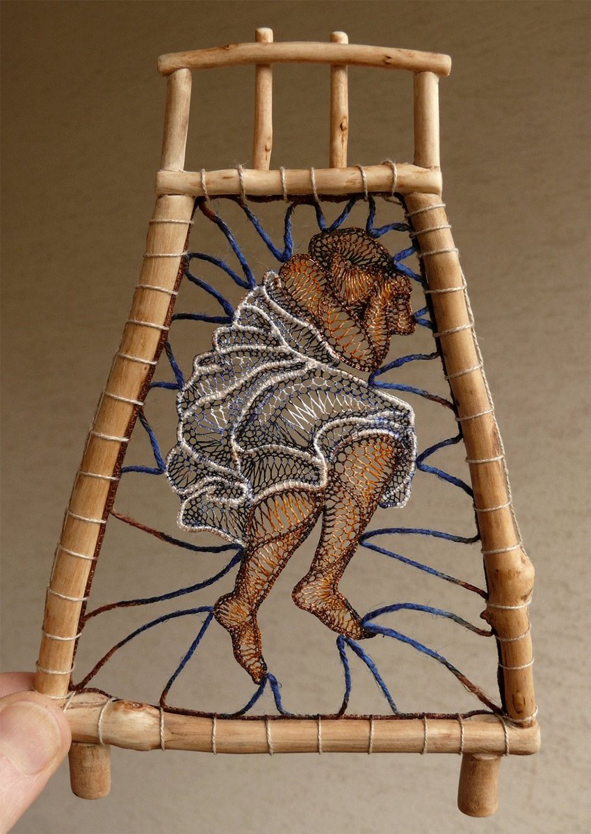 Ágnes Herczeg, Hungarian artist who creates artworks with found wood, lace and embroidery #womensart