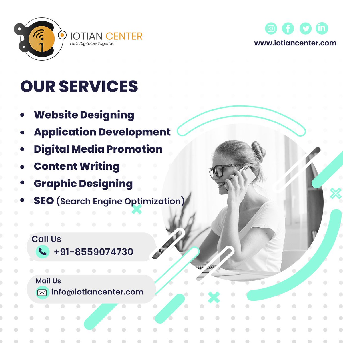 iotiancenter's tweet photo. Aiming to digitalize the world with its high-class employees, and providing IT solutions just a click away. Contact the #leading IT firm #IOTIANCENTER, for the quality services in SEO, Digital Media, Graphic Designing, Content Writing, Website Designing, &amp; Application development https://t.co/8Ot5oZccXg