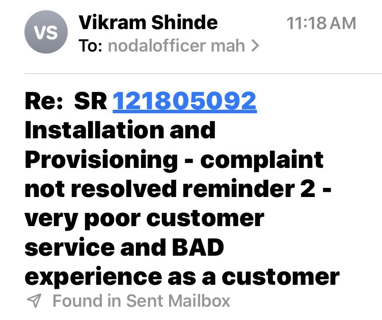 vik_winjit's tweet photo. @Airtel_Presence fiber service last one month in nashik still waiting for installation and provision of services. First the app did not have an option,  zero consumption Still billed and I paid it.
SR121805092 very unhappy due to service not started. No effort taken to sort issue https://t.co/gd23iJYbi4